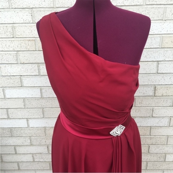 Christina Wu Red Cranberry Claret Dress One Shoulder Bridesmaid High-low Holiday - Picture 5 of 8